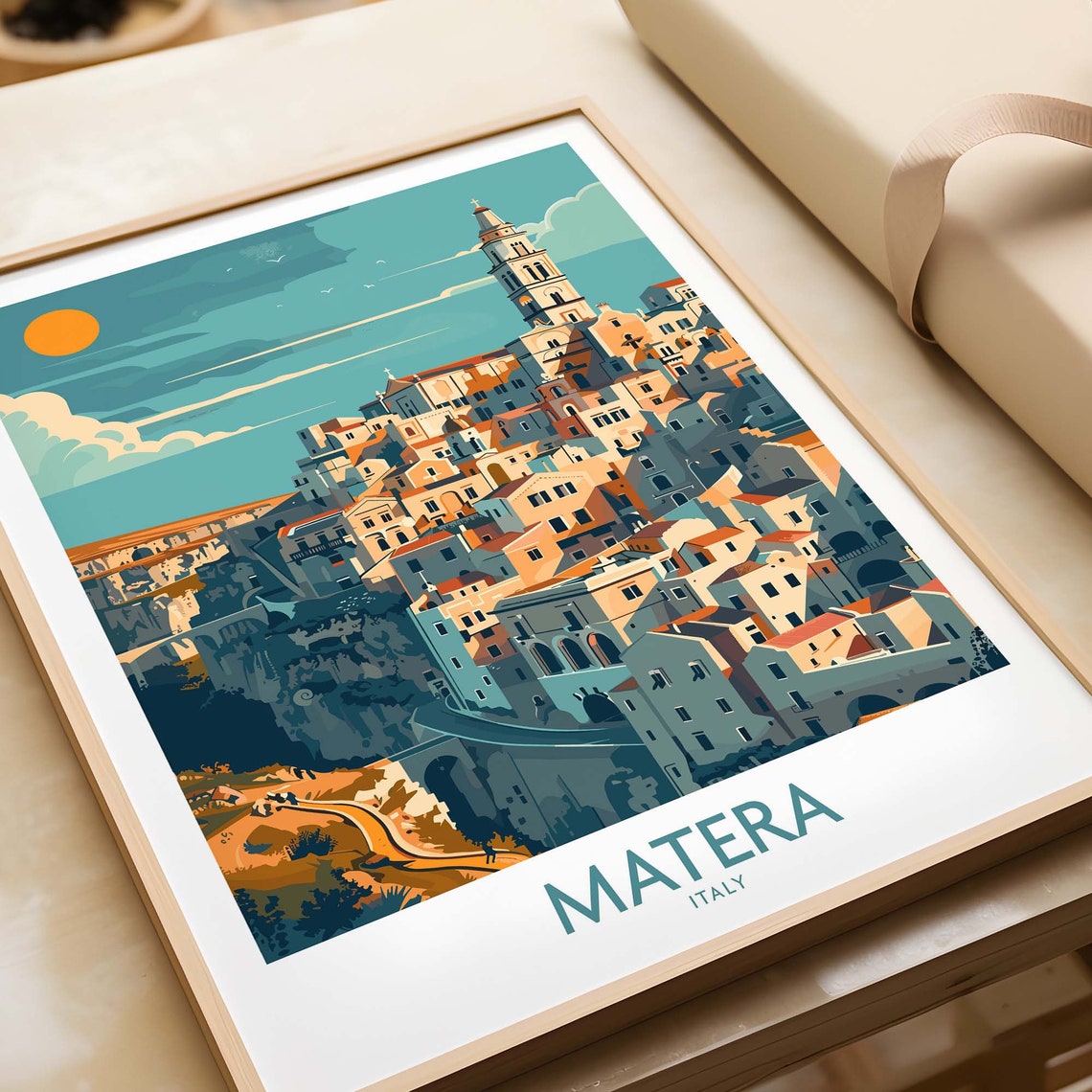 Matera Italy Ancient Cave City Panorama Cathedral Tower Poster