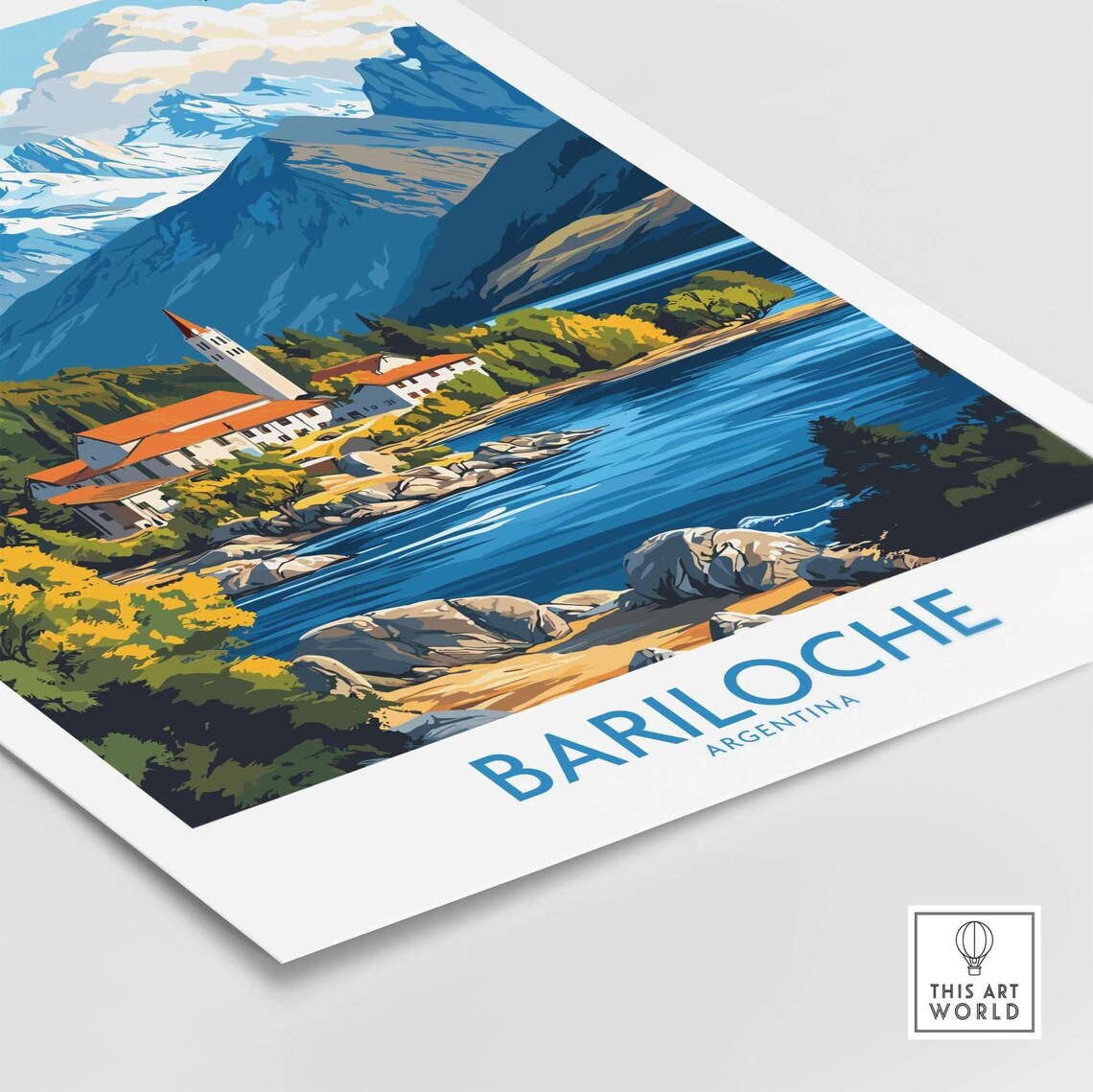 Bariloche Argentina Lakeside Church Mountain Shore Travel Poster - Image 4