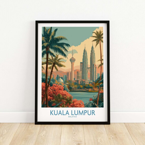 Kuala Lumpur Malaysia Skyline with KL Tower Sunset Travel Poster