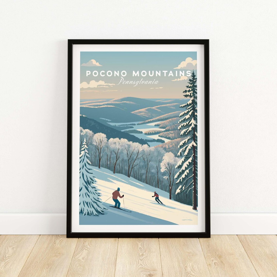 Pocono Mountains Pennsylvania Vintage Ski Slope Winter Art Poster