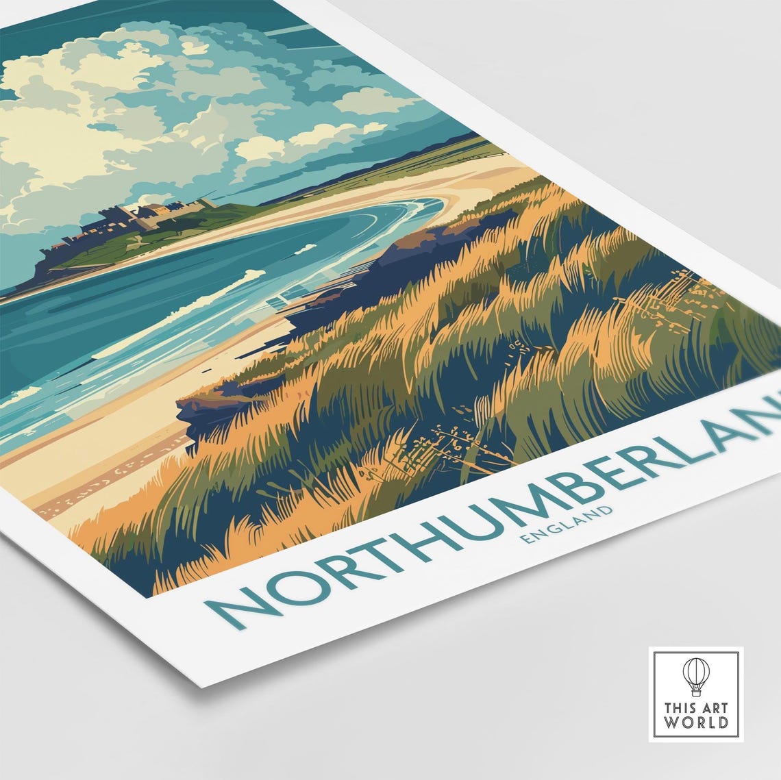 Northumberland England Sandy Bay Headland Castle Views Art Poster - Image 4