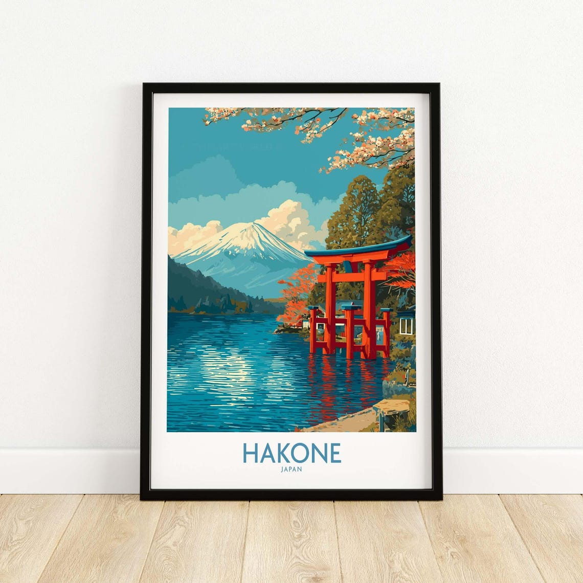 Hakone Japan Red Torii Gate Lake Ashi Mount Fuji View Poster
