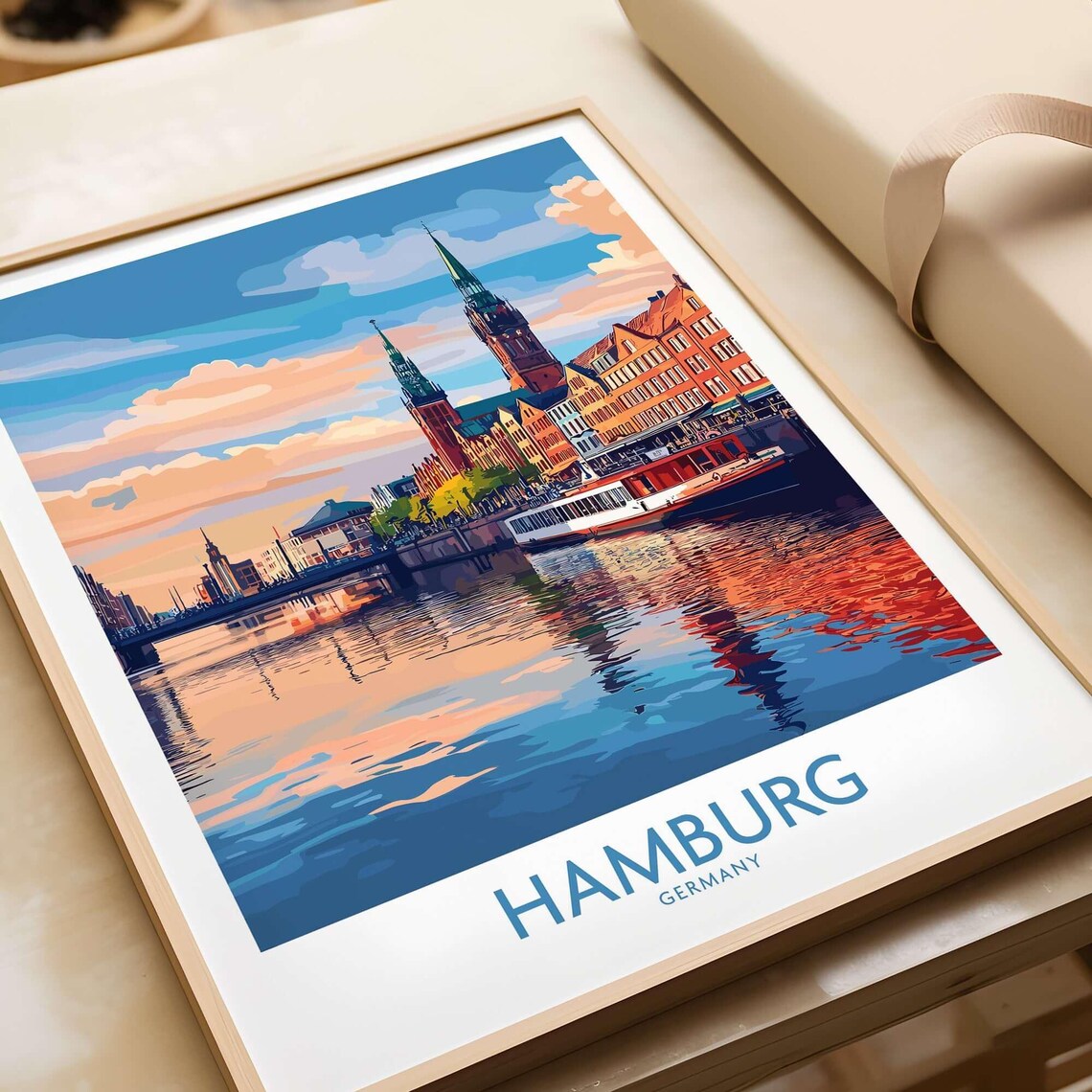 Hamburg Germany Speicherstadt Canal Sunset Reflection Poster