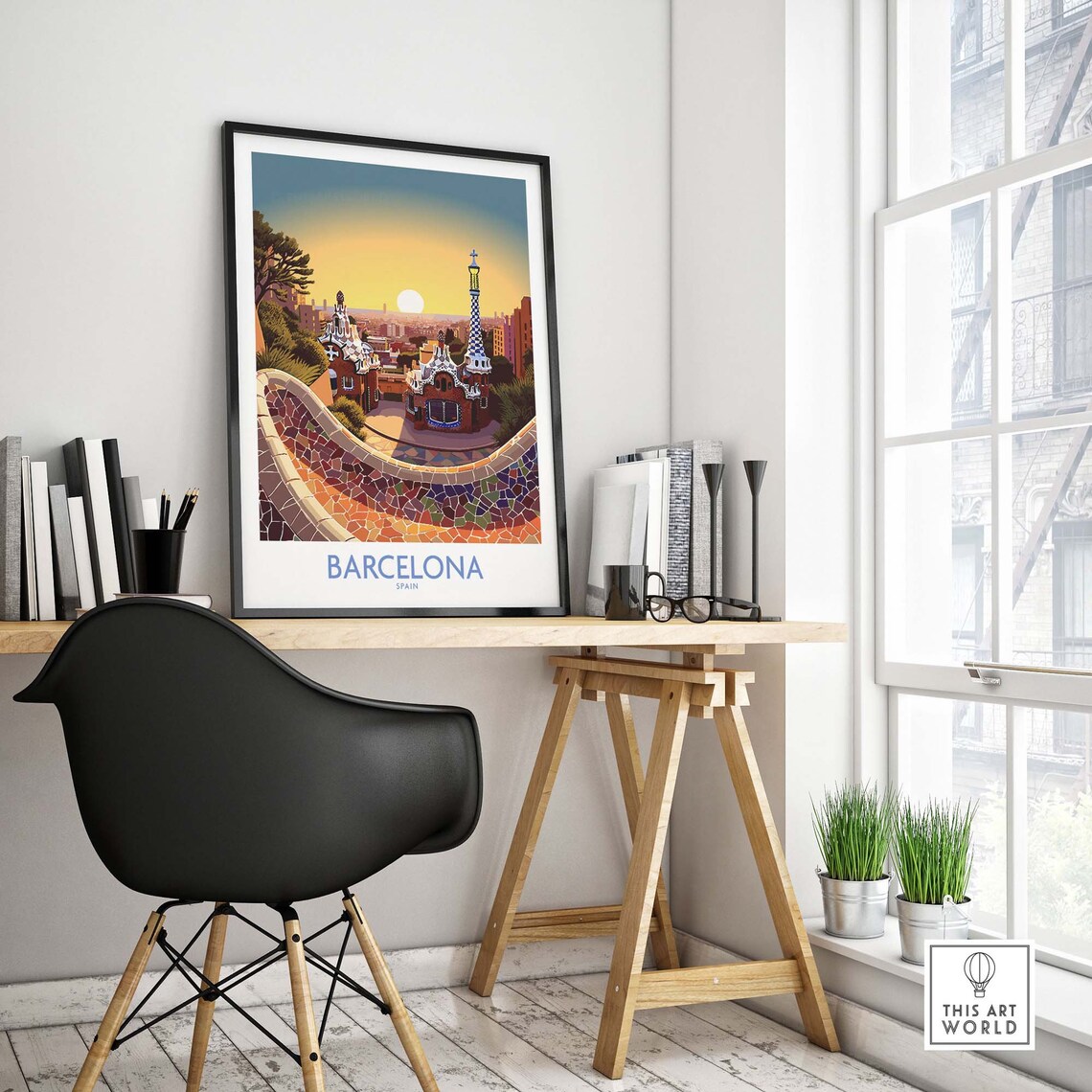Barcelona Park Guell Travel Poster, Europe Art Print - Image 4