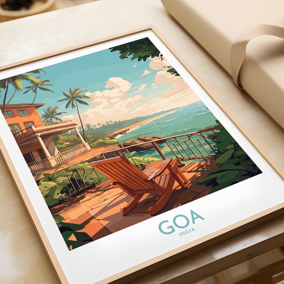 Goa India Beach Terrace Ocean View Relaxing Vintage Travel Poster