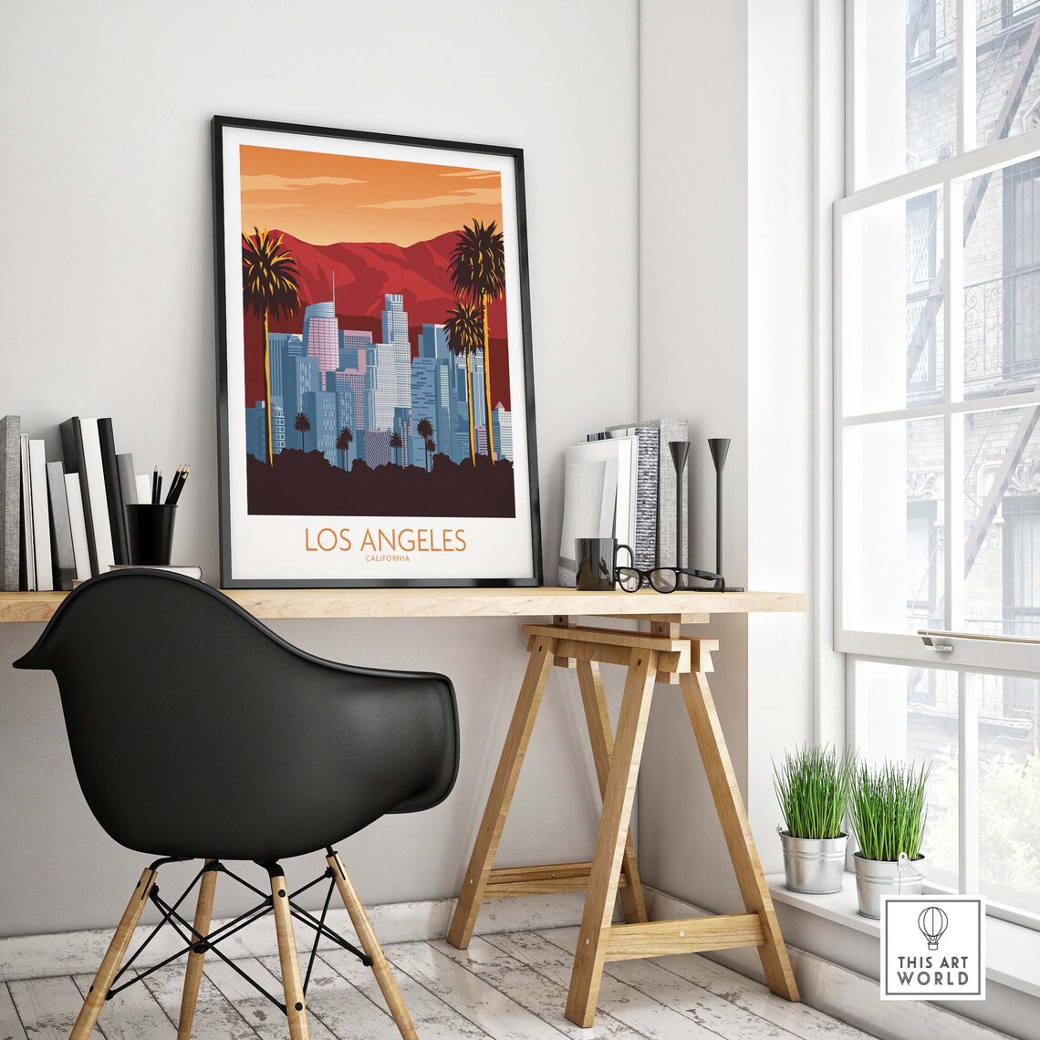 Retro Los Angeles California Downtown Skyline Sunset Palms Poster - Image 4