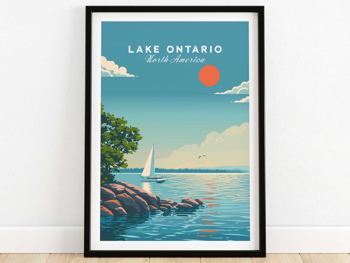 Lake Ontario North America Sailboat Rocky Shore Travel Poster