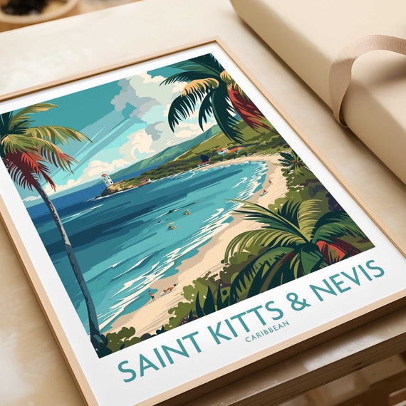 Saint Kitts And Nevis Wall Art Print Travel Poster Home Decor Artwork Gift Illustration Lover