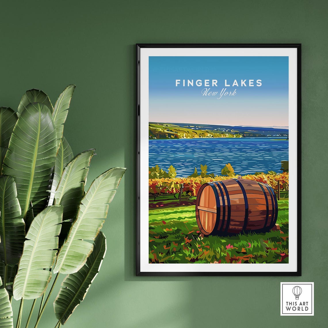Finger Lakes New York Vineyard Wine Barrel Lakeside Art Poster - Image 2