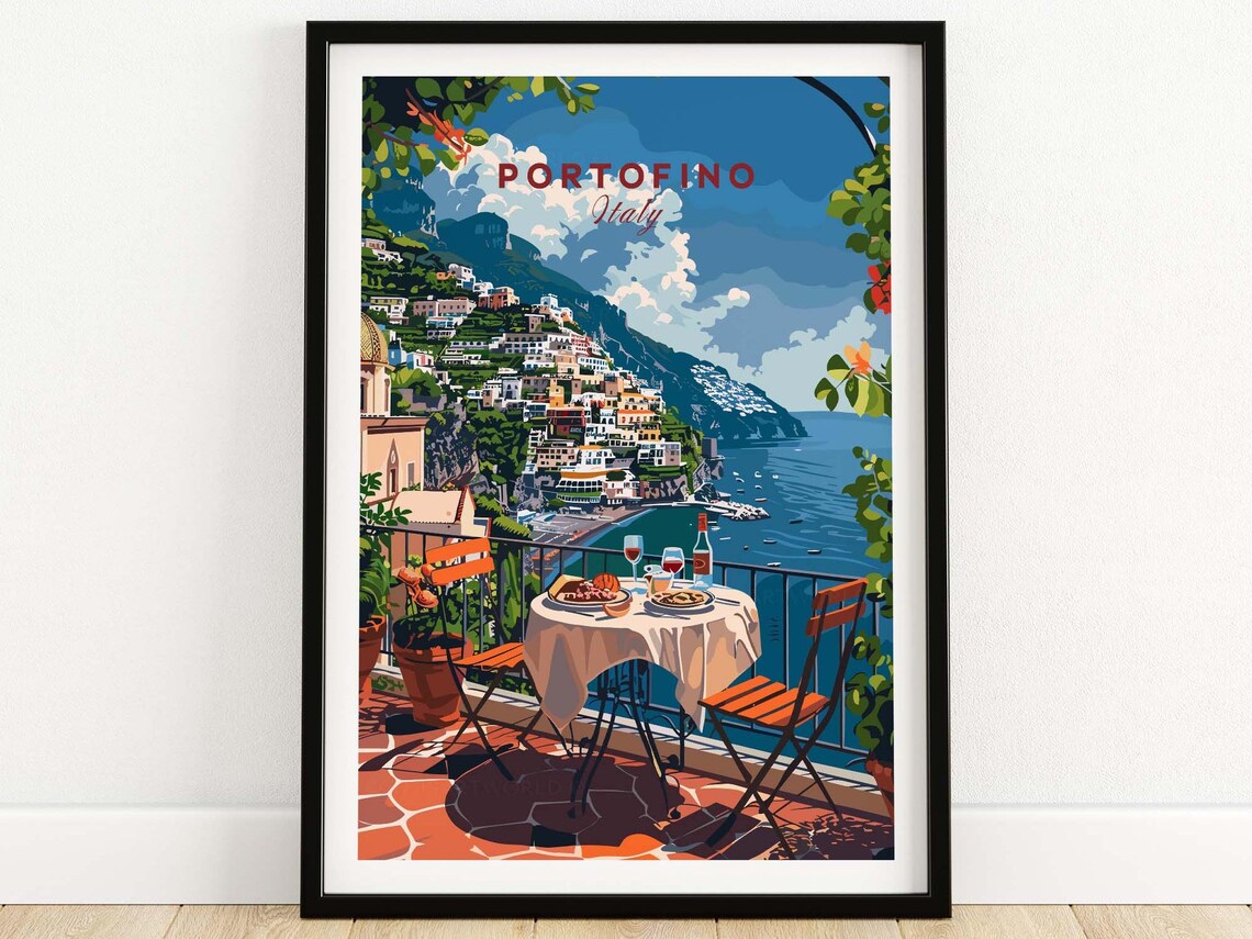 Portofino Travel Poster, Italy Wall Art Print