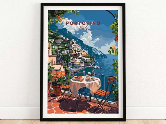 Portofino Travel Poster, Italy Wall Art Print