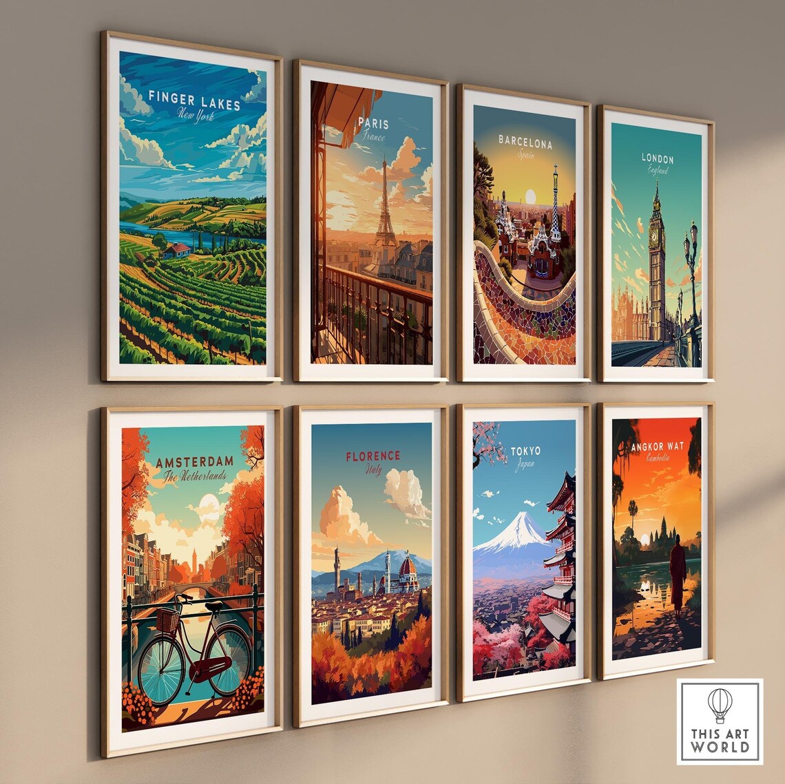 Finger Lakes New York Vineyard Hills Travel Illustration Poster - Image 3