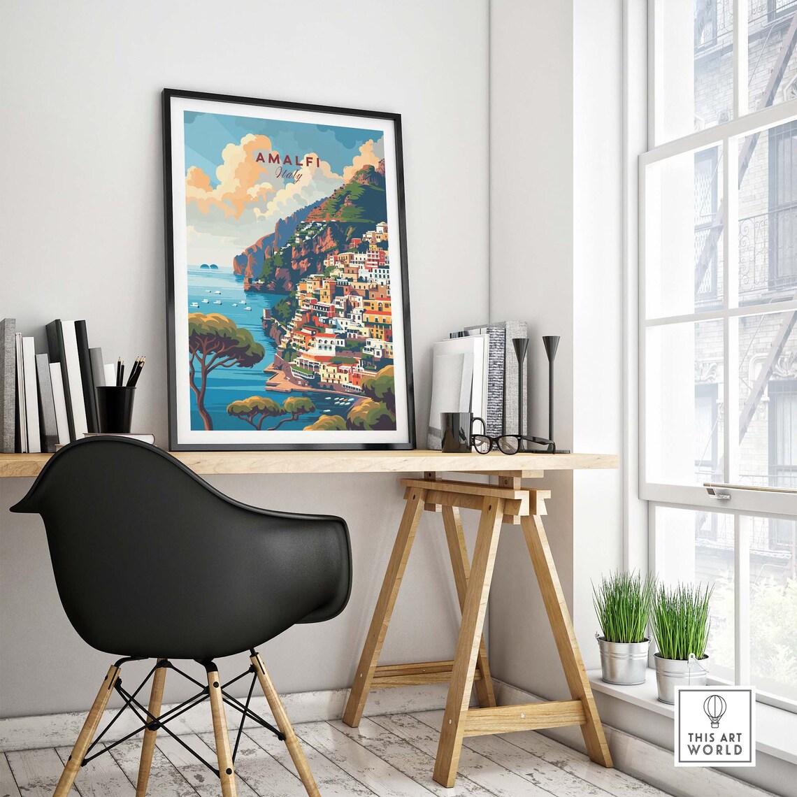 Amalfi Italy Cliffside Coastal Town Seascape Vintage Travel Poster - Image 4