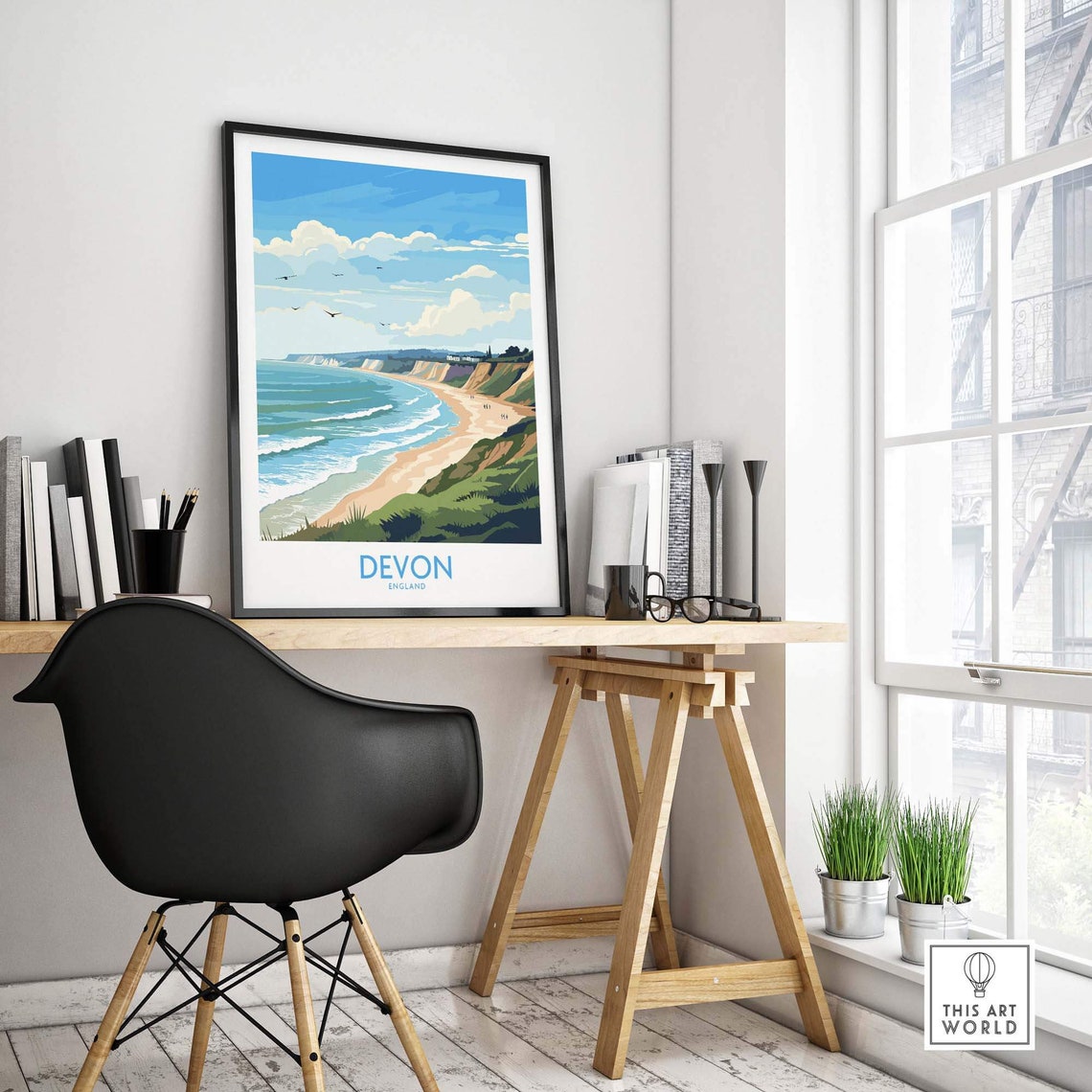 Devon England Coastal Cliffs Sandy Beach Sea Birds Travel Poster - Image 4