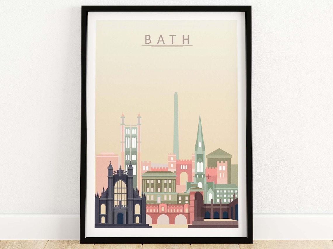 Bath England Skyline Travel Poster, Somerset Cityscape