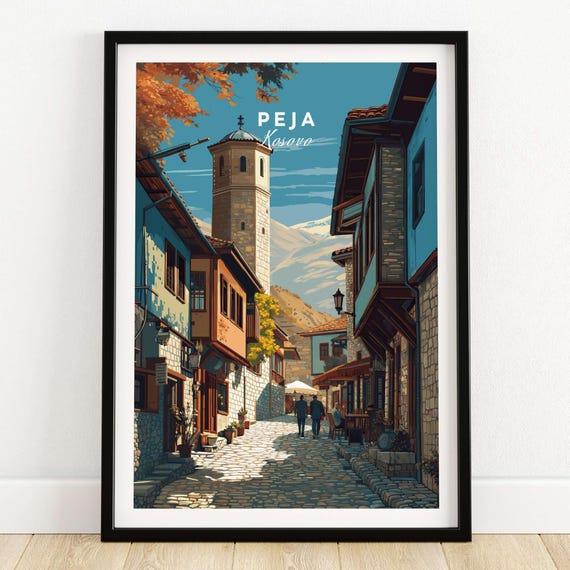Peja Canvas Print Colorful Balkan City Skyline Art