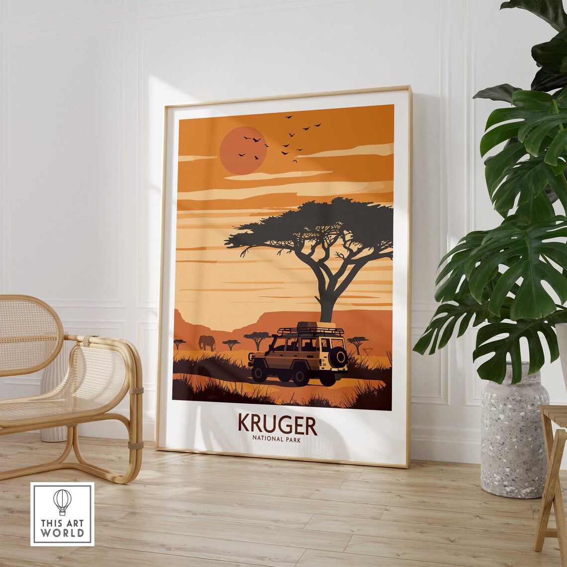 Kruger National Park Safari Jeep Acacia Sunset Elephant Poster - Image 3