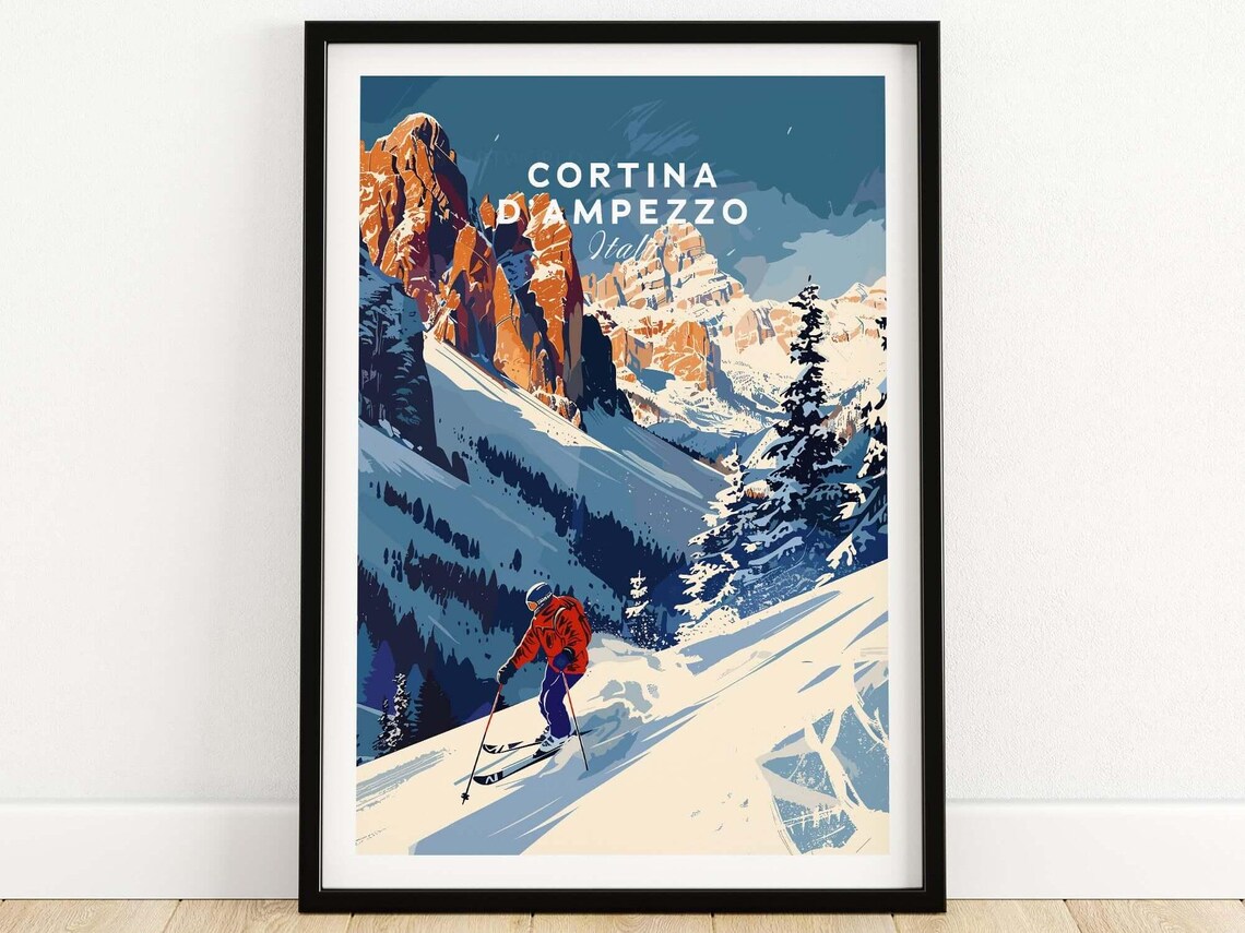 Cortina Dampezzo Travel Poster, Italy Ski Resort