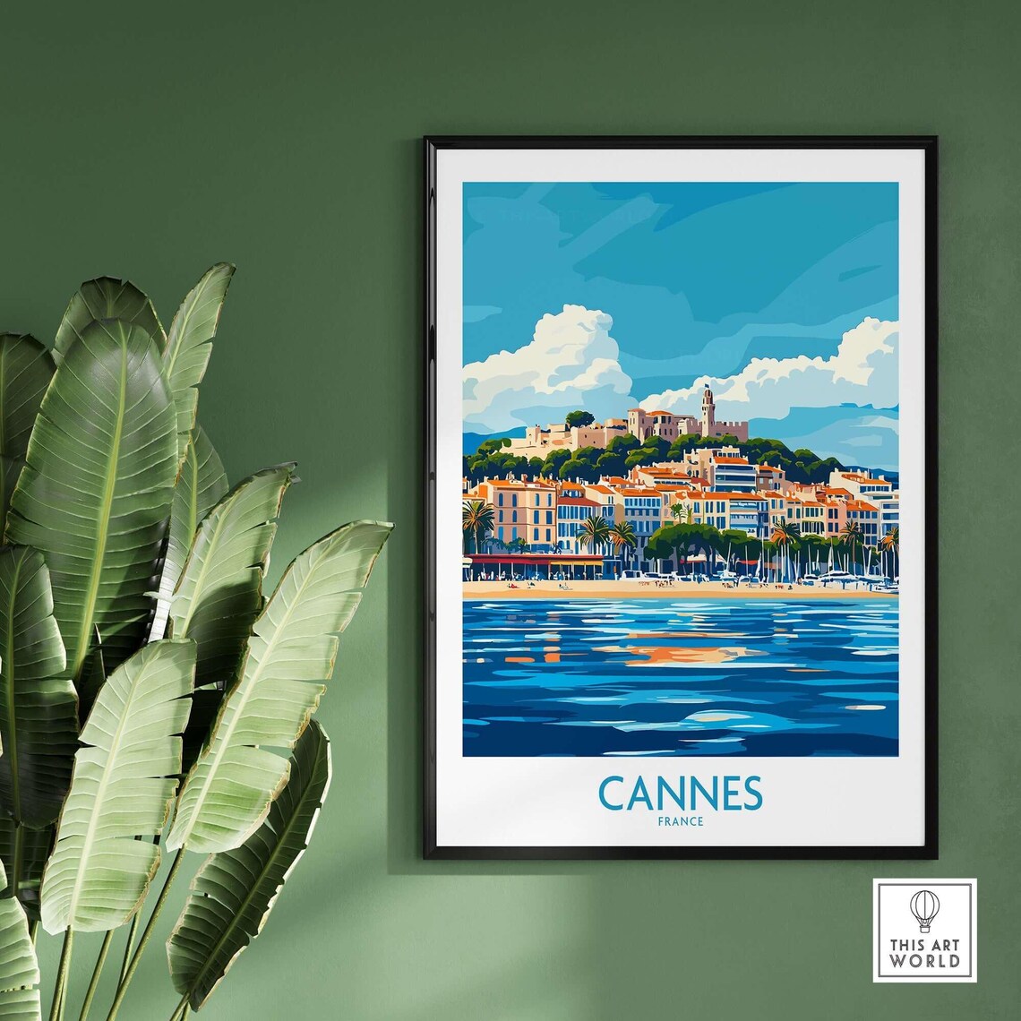 Cannes France Riviera Town Beach Palm Trees Vintage Travel Poster - Image 2