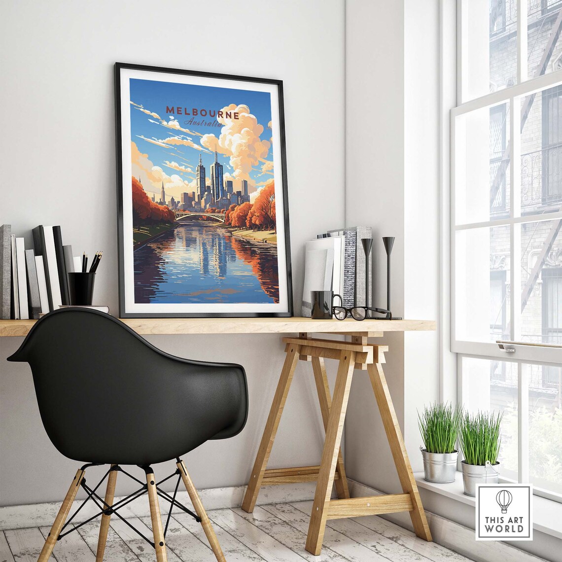 Melbourne Australia Skyline River Autumn Vintage Travel Poster - Image 4