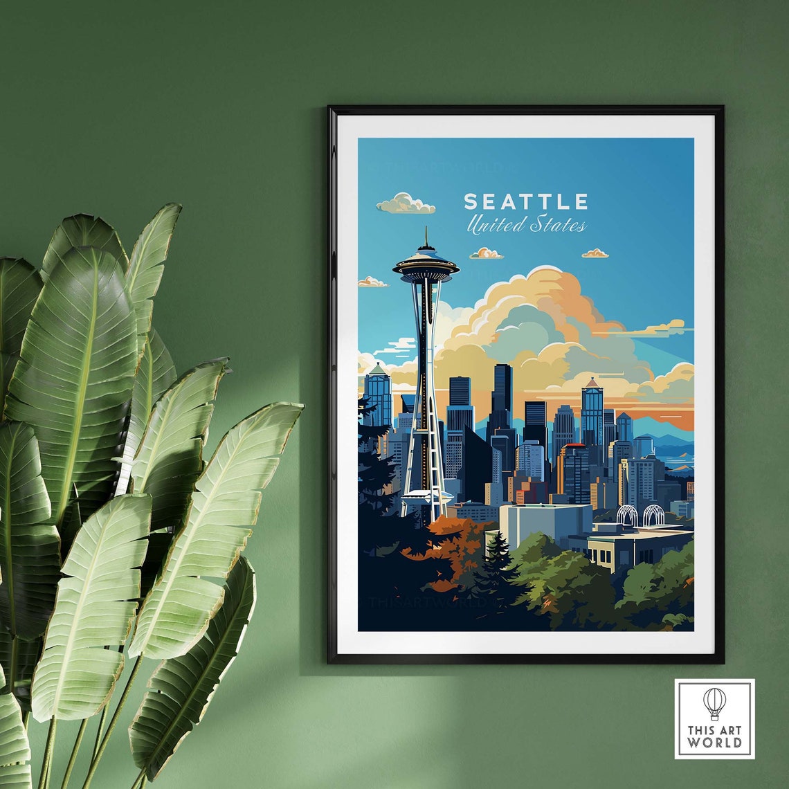 Seattle United States Space Needle Skyline Sunset City Poster - Image 2