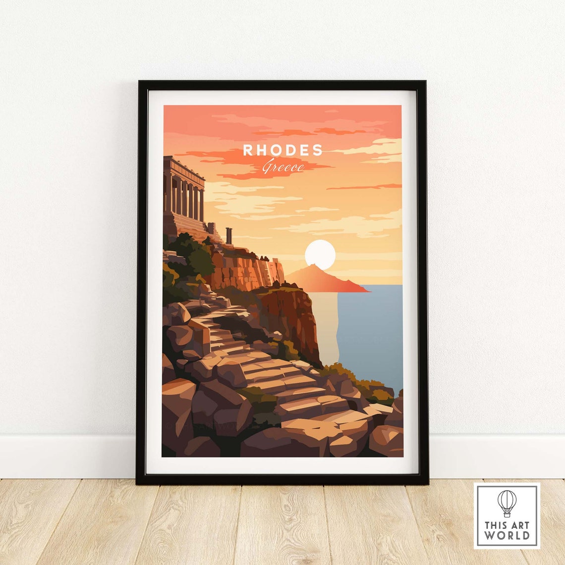 Rhodes Greece Golden Sunset Cliff Temple Seascape Travel Poster - Image 4