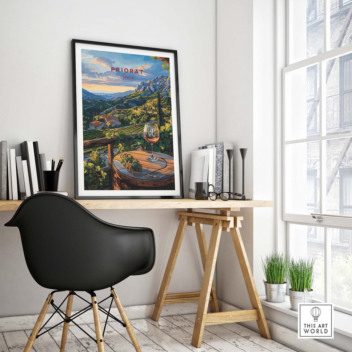 Priorat Spain Wine Glass Barrel Sunset Vineyard Scenic Poster - Image 4