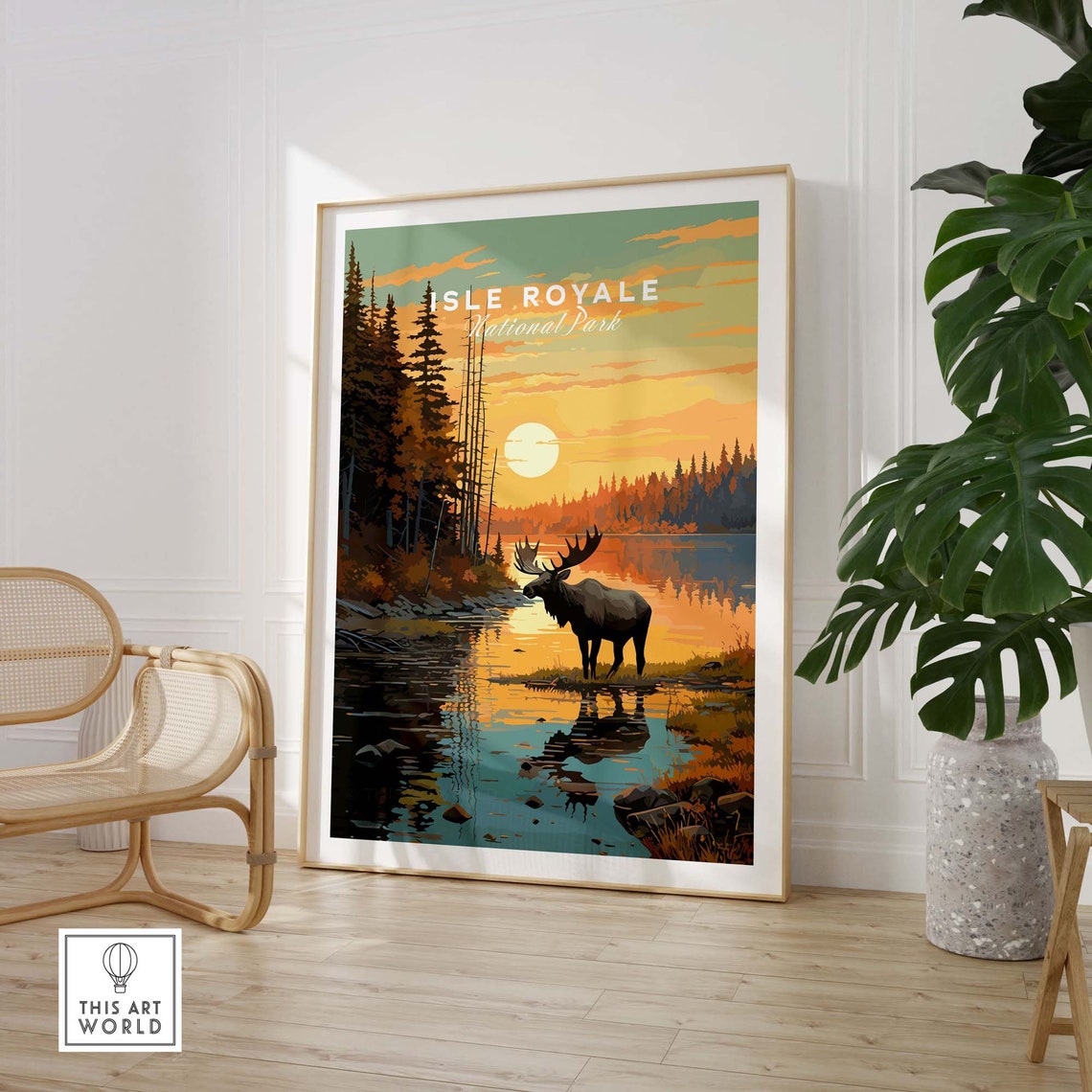 Isle Royale National Park Moose At Sunset Lake Reflection Poster - Image 3
