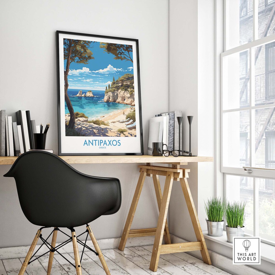 Antipaxos Greece Rocky Cove Turquoise Sea Vintage Travel Poster - Image 4