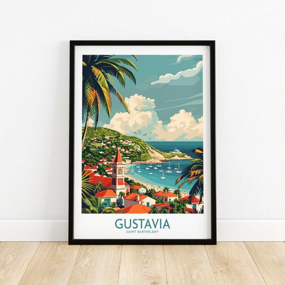 Gustavia Wall Art Saint Barthlemy Print Travel Poster Home Decor Artwork Gift Illustration Lover