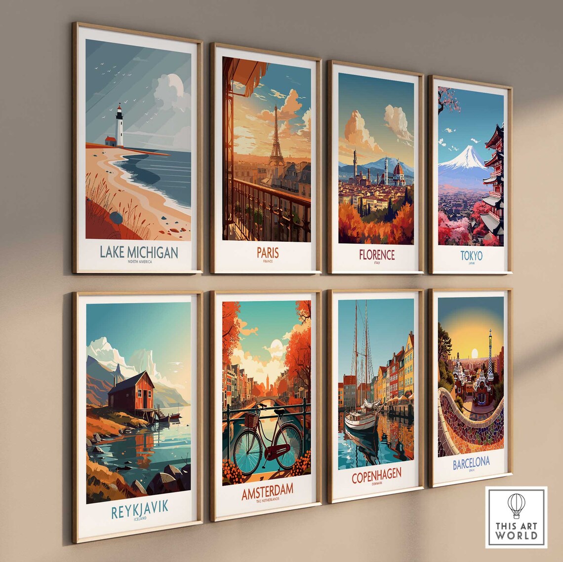 Lake Michigan North America Lighthouse Beach Moonrise Travel Poster - Image 3