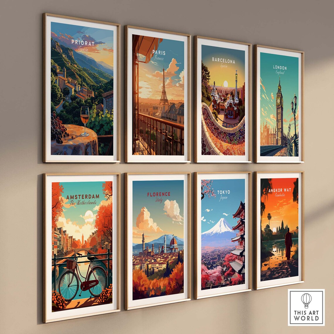Priorat Spain Hillside Village Wine Glass Sunset Scenic Poster - Image 3