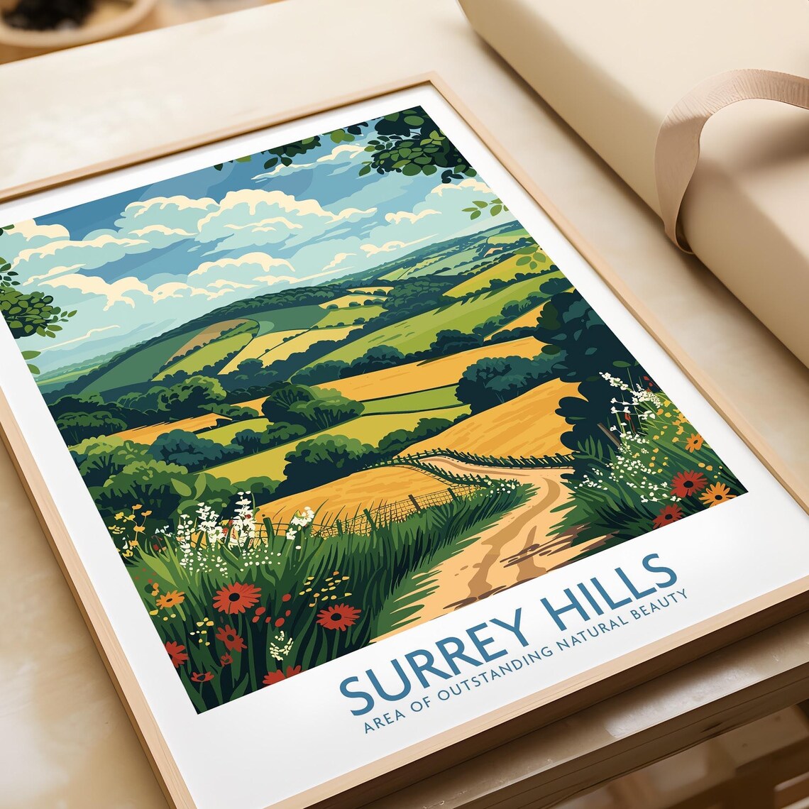 Surrey Hills Wildflower Meadow Golden Rolling Hills England Nature Poster