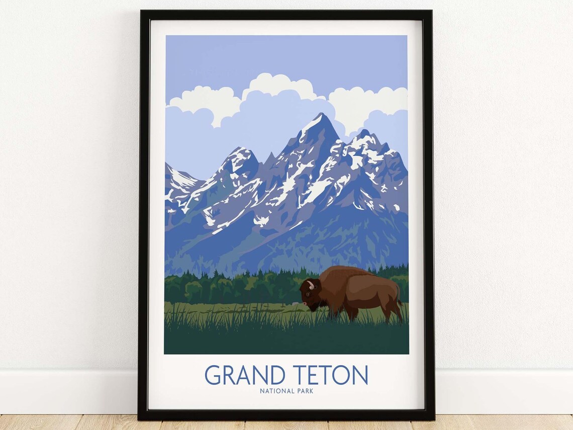 Grand Teton Poster Print, National Park Travel Art