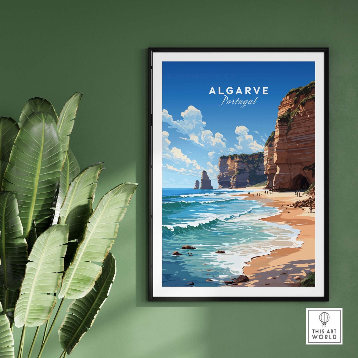 Vibrant Algarve Portugal Golden Beach Red Cliffs Ocean Poster - Image 2
