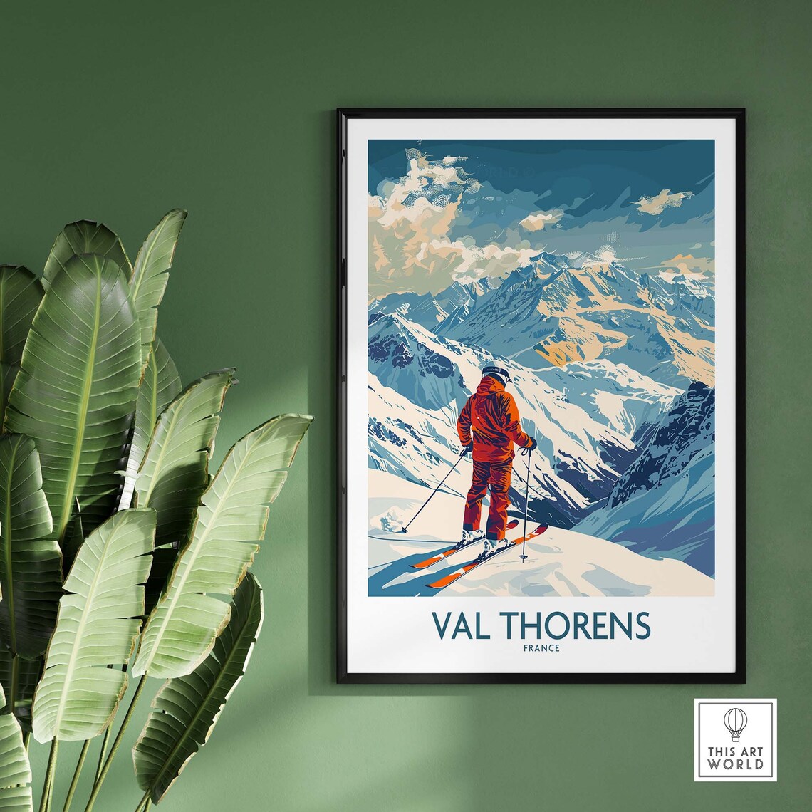 Val Thorens France Skier Snowy Peak Alpine View Ski Art Poster - Image 2