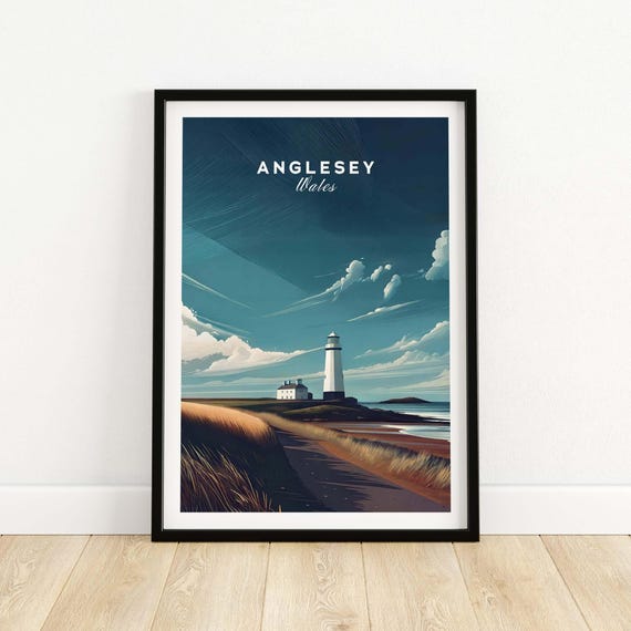 Anglesey Print Wall Art Coastal Home Decor Welsh Landscape Poster Vintage Style Gift For Nature Lovers Sea View Illustration