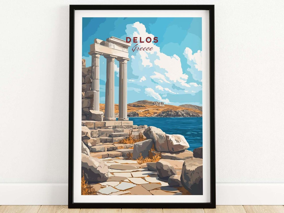 Delos Greece Ancient Marble Ruins Columns Aegean Sea Shore Poster
