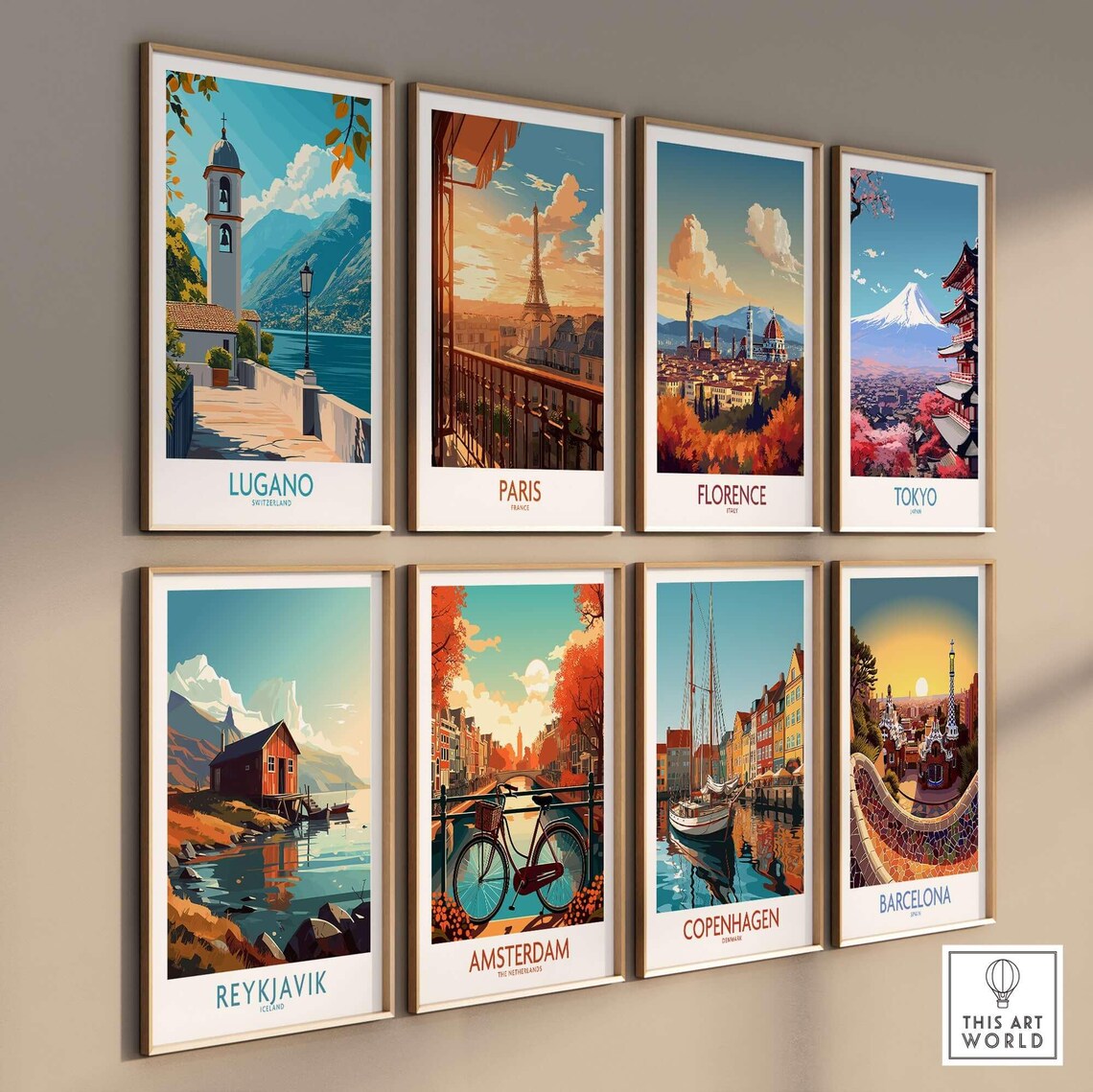 Lugano Switzerland Lakeside Promenade Bell Tower Travel Poster - Image 3