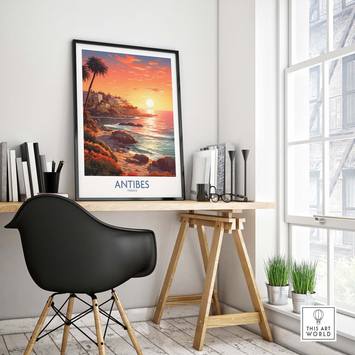 Red Antibes France Sunset Rocky Coast Palms Riviera Glow Poster - Image 4