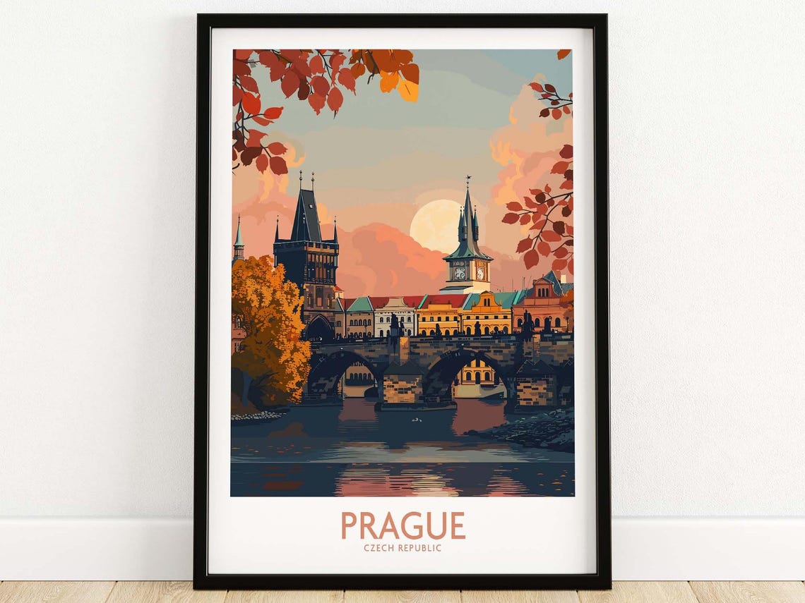 Prague Czech Republic Autumn River Bridge Old Town Sunset Poster - Image 4