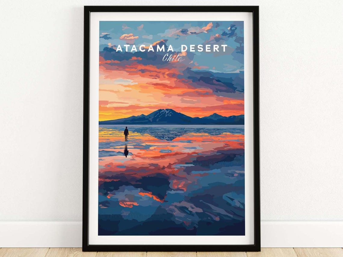 Atacama Desert Chile Salt Flat Mirror Sunset Sky Nature Poster