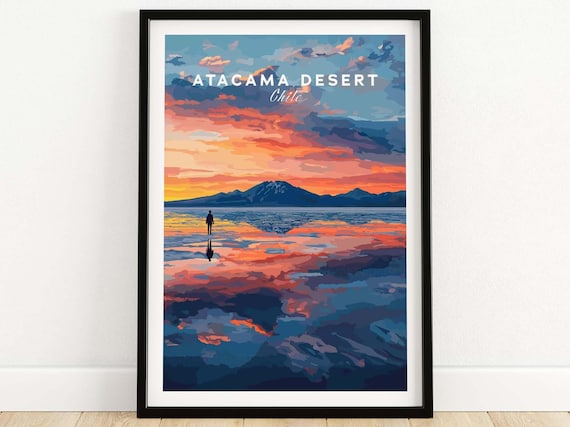 Atacama Desert Chile Salt Flat Mirror Sunset Sky Nature Poster