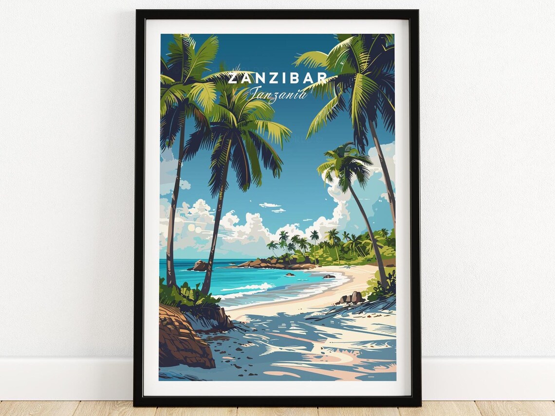 Zanzibar Tanzania Palm Beach Turquoise Water Tropical Travel Poster