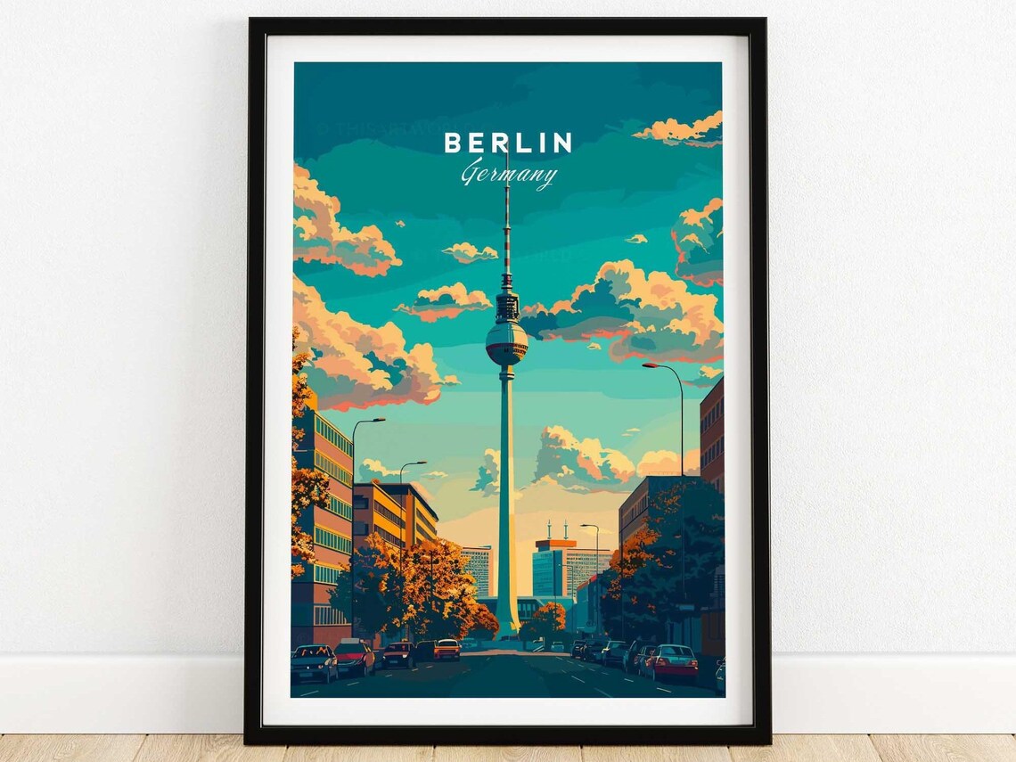 Berlin Germany Fernsehturm TV Tower City Street Scenic Poster