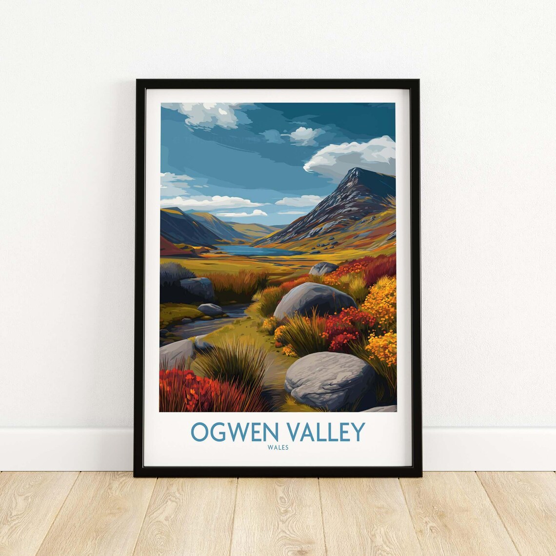 Ogwen Valley Wales Mountain Lake Autumn Boulder Landscape Poster