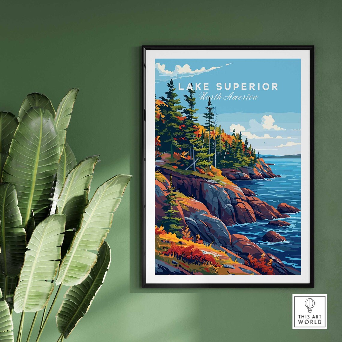 Lake Superior North America Autumn Rocky Shoreline Travel Poster - Image 2