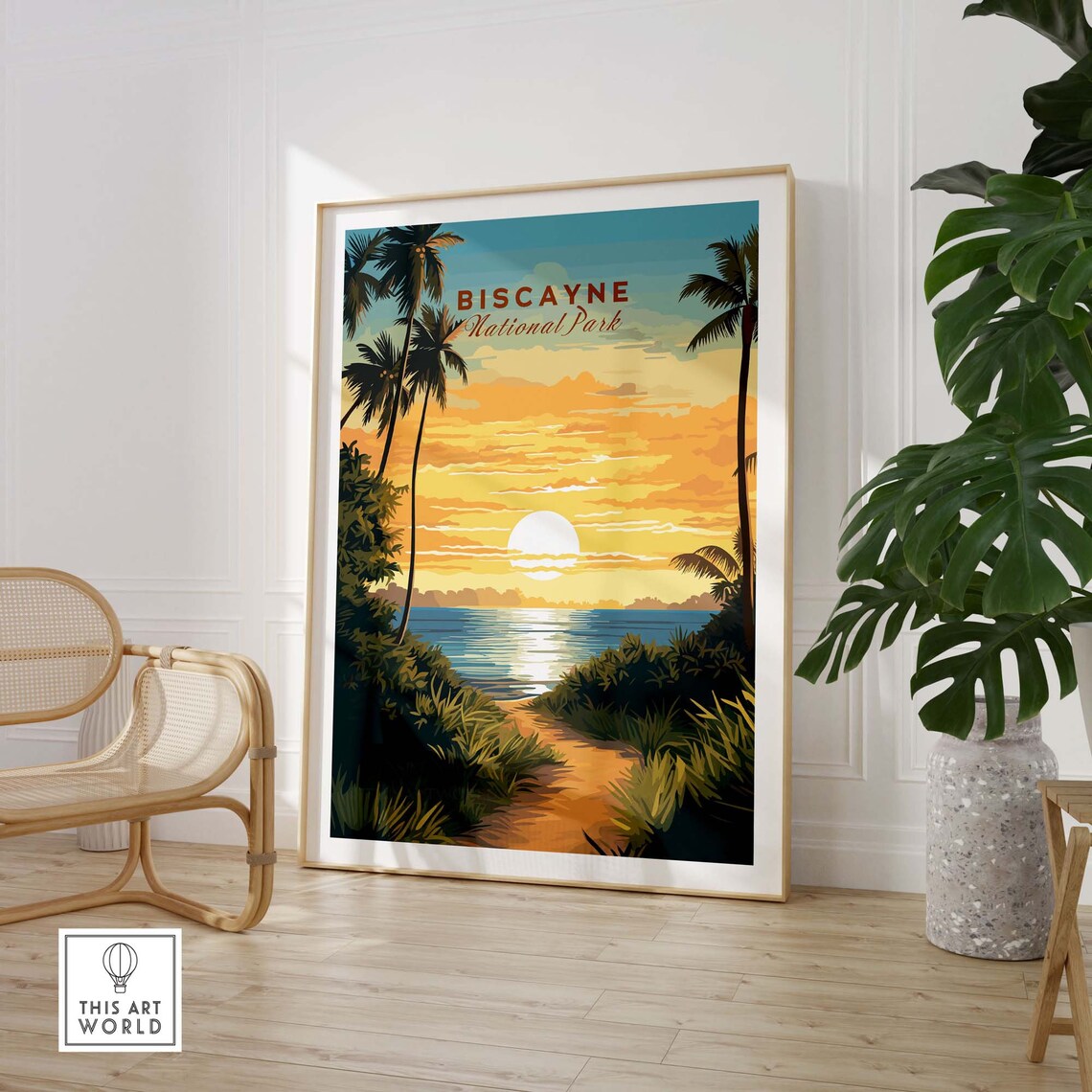 Biscayne National Park Sunset Palms Over the Ocean Travel Poster - Image 3