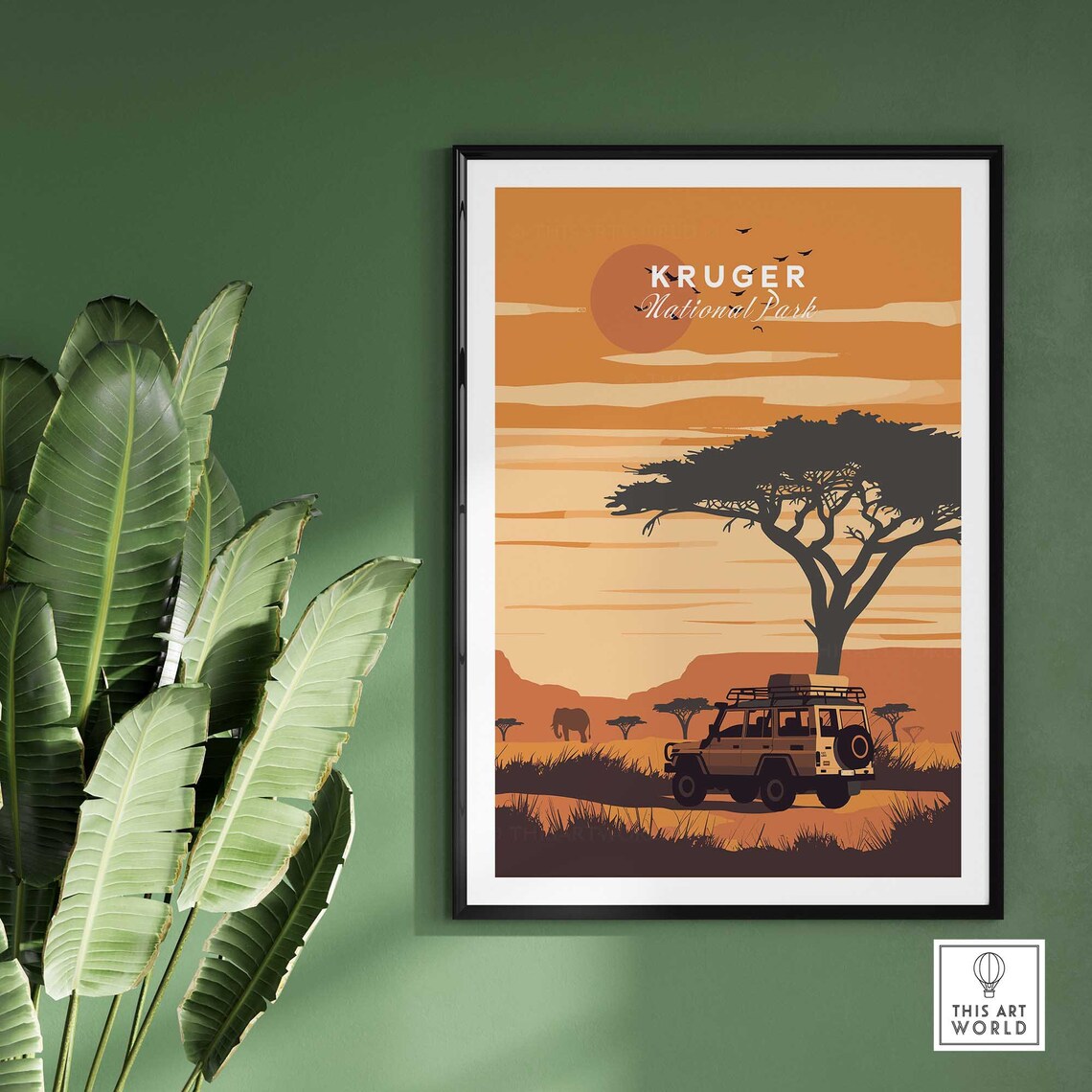 Kruger National Park Safari Jeep Elephant Sunset Savanna Poster - Image 2