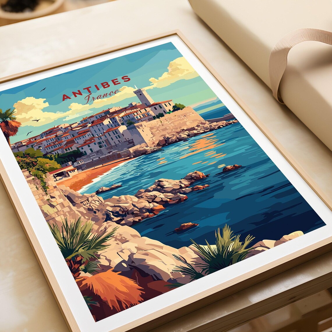 Antibes France Old Town Ramparts Rocky Cove Vintage Travel Poster - Image 4